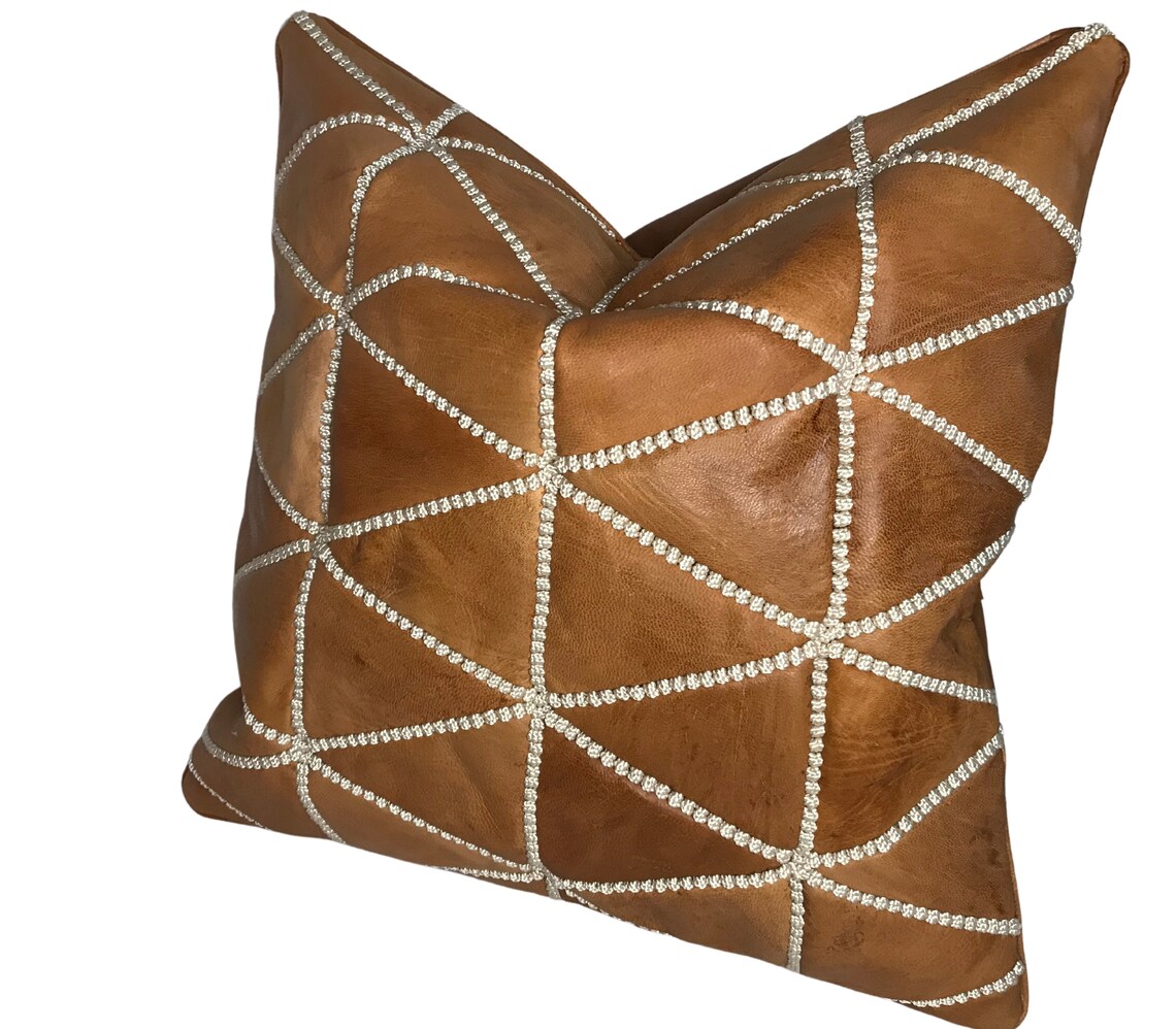 Leather Throw Pillow Set of 3 for Living Room Etsy