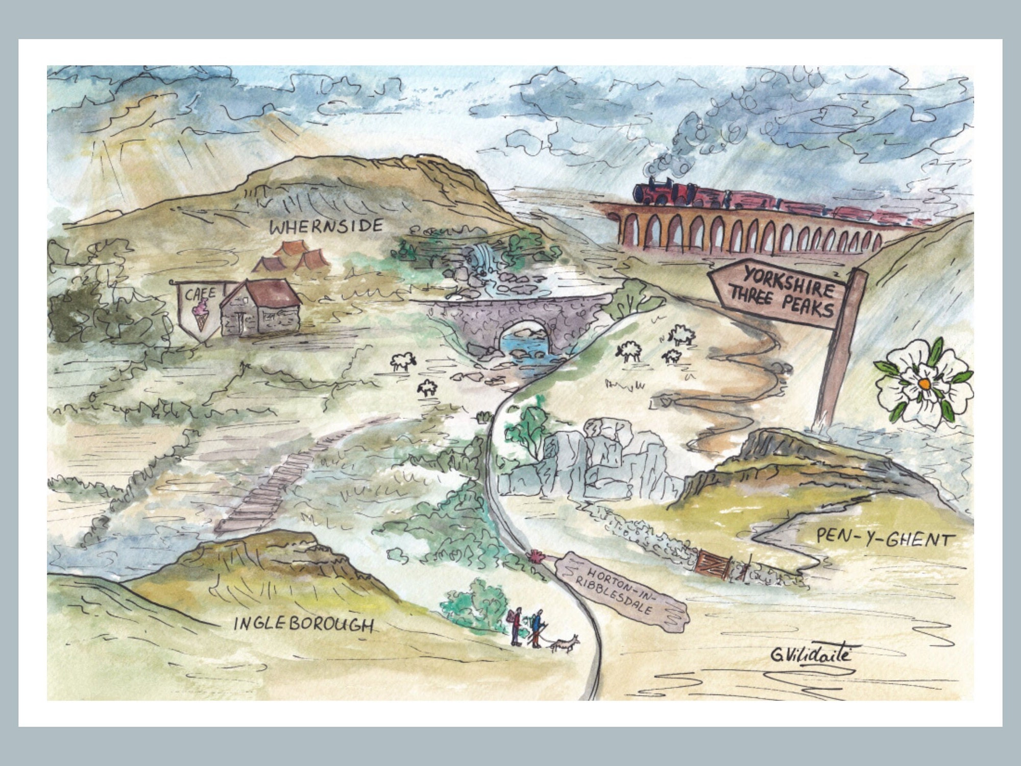 Print Yorkshire Three Peaks Challenge Walk Ingleborough Etsy UK