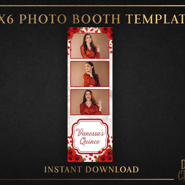 2x6 Red Roses Photo Booth Template (for Valentine's, Wedding, Quinceañera)