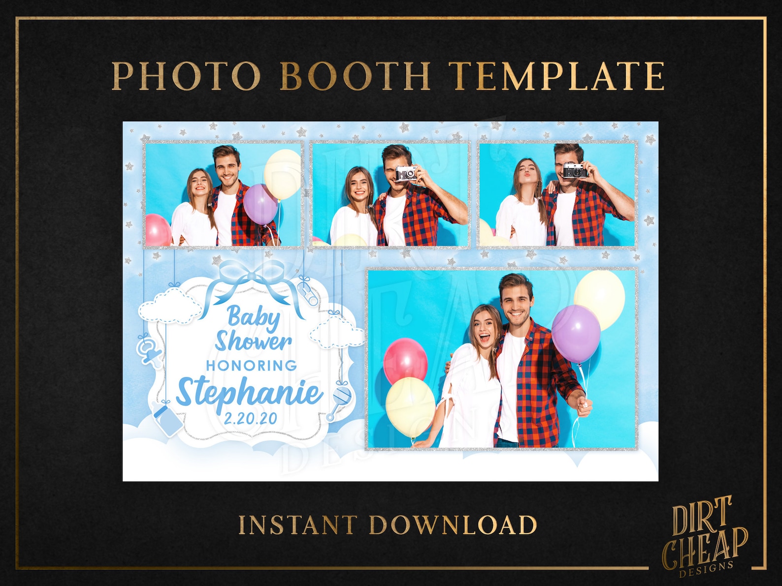 Blue 4x6 Photo Booth Template for Baby Shower Christening | Etsy