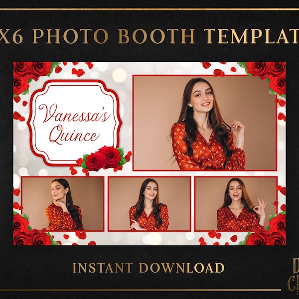 4x6 Red Roses Photo Booth Template (for Valentine's, Wedding, Quinceañera)