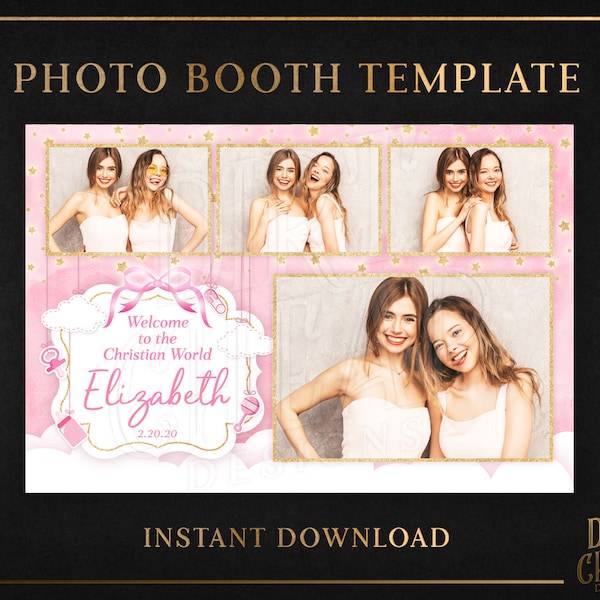 Pink 4x6 Photo Booth Template for Baby Shower Christening Baptism Birthday