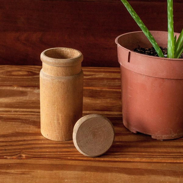 Vintage Turned Wood Box, Wooden Bottle with Lid, Hand Carved Wooden Bo with Lid