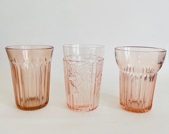 Vintage Pink Depression Glass Juice Glasses--Sold Individually; Mayfair, Queen Mary by Anchor Hocking and 68 Jeannette Patterns