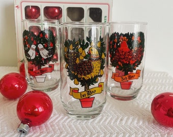 Vintage Anchor Hocking 12 Days of Christmas Glasses; Sold Individually