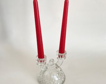 Vintage Imperial Glass Tradition Clear Double Light Candlestick; Pressed Glass EAPG Double Candleholder