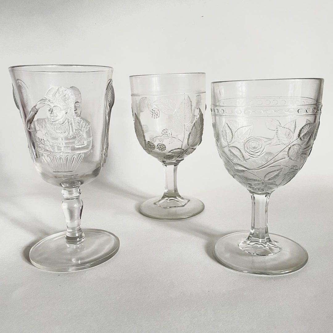 Antique 19th C EAPG Victorian Glass Goblets: Kate Claxton/lotta (opera ...