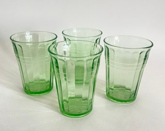 Vintage Depression Glass Hazel-Atlas Green Moderntone 9oz Tumblers; Sold in Pairs