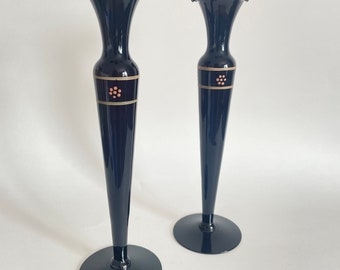 Vintage LE Smith Black Amethyst Black Glass Bud Vases--Sold Separately