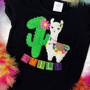 Neon Llama/Alpaca Fiesta Personalized Embroidered Applique Birthday Shirt