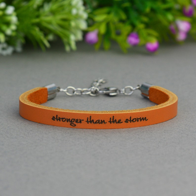 Stronger Than the Storm Engraved Leather Bracelet. - Etsy