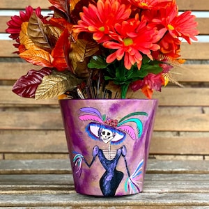 Pot de plantes en argile mexicaine « La Catrina ». Pot personnalisé.