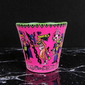 Hand-Painted Mayan Inspired Pink Terracotta Planter – Mesoamerican Art Plant Pot