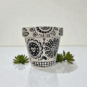 Hand Painted Sugar Skull Planter | Day of the Dead Flower Pot | Gothic Succulent Pot