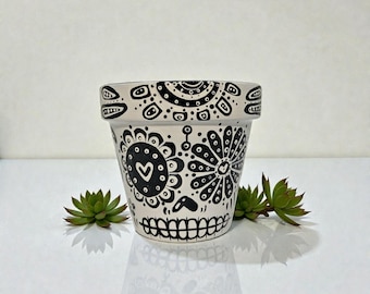 Hand Painted Sugar Skull Planter | Day of the Dead Flower Pot | Gothic Succulent Pot