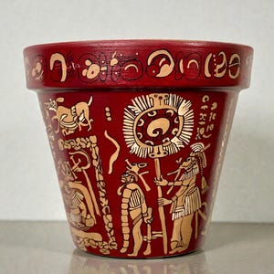 Cache-pot art maya peint à la main - vase art préhispanique (8 po.)