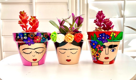 Mini vaso per piante Frida. Piccoli vasi da fiori. Vaso di fiori rosa.  Frida En Rosa -  Italia