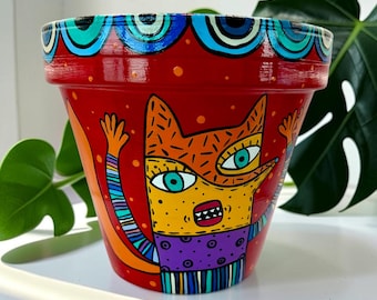 Hand-Painted Fox Flower Pot | Whimsical Acrylic Planter| Artistic Home Decor