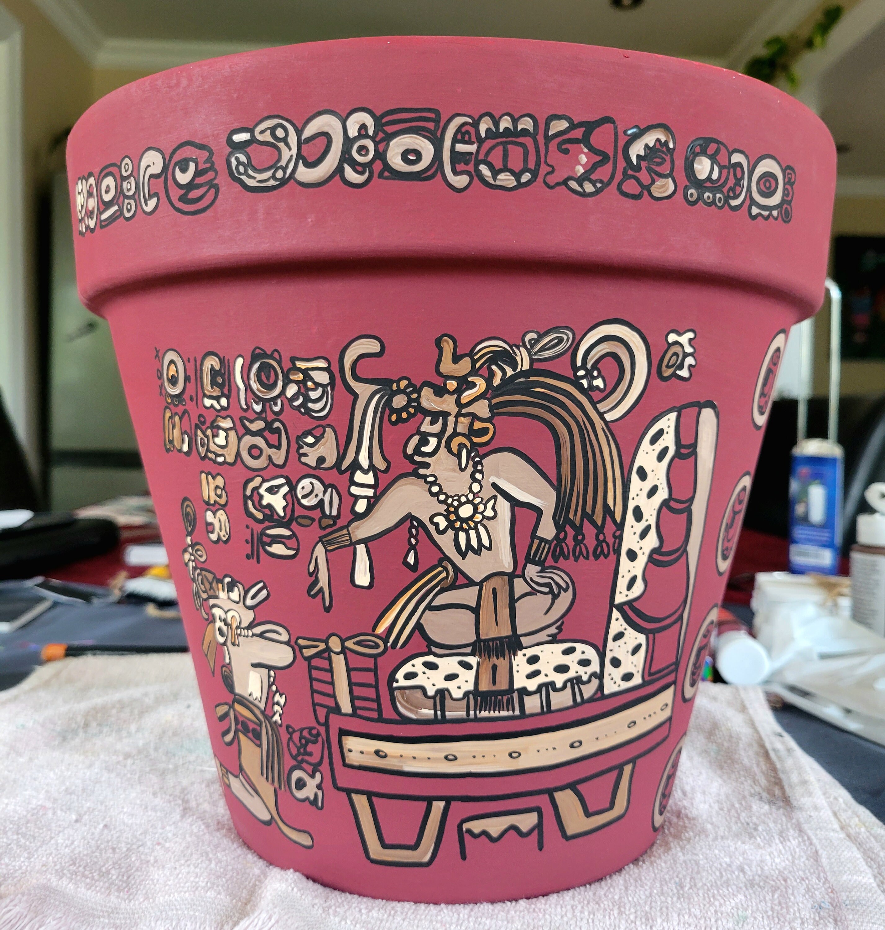 名もなきアーティスト作家の真っ赤な土器風な陶器のオブジェ　骨董市古物 マヤの植木鉢。手描きのマヤ陶器。マヤの芸術 - Etsy 日本