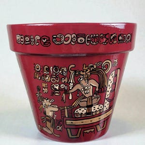 Hand-Painted Mayan Art Plant Pot: Mexican Art Decor, 8 Inch