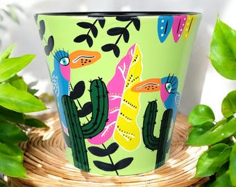 Toucans Birds Plant Pot. Tropical Plants Planter. "Tucanes In The Desert"