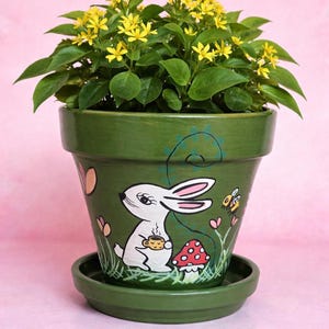 Jardinière en forme de lapin peinte à la main - décoration d'intérieur printemps/paques, cache-pot animal fantaisiste
