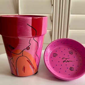 Pink Plant Pot Painted. Orchid pot. Flower pot