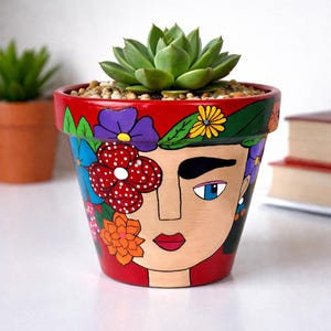 Floral Crown Face Planter – Hand-Painted Mexican Folk Art Pot