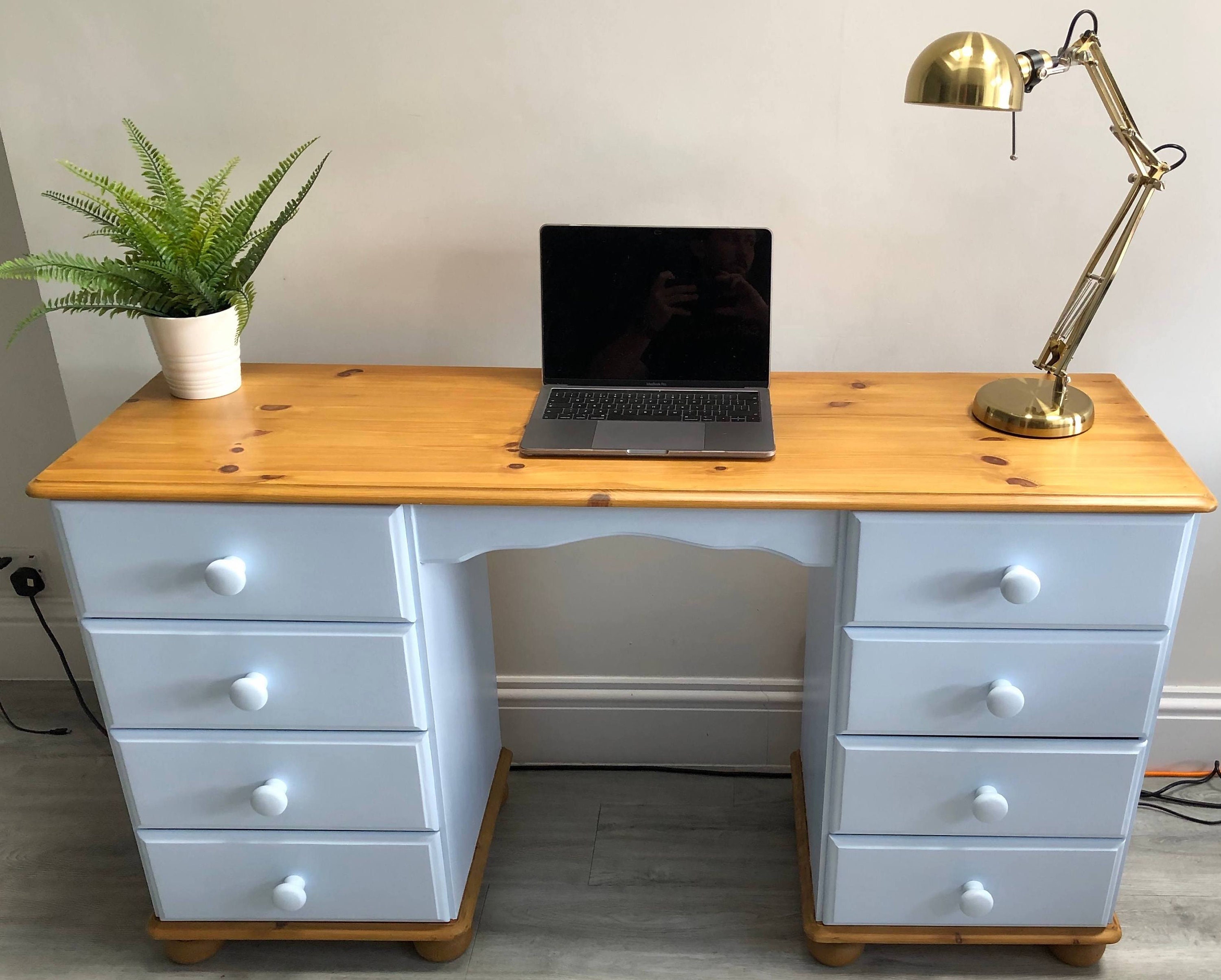 Soldhand Painted Eight Drawer Upcycled Pine Desk Country Etsy UK