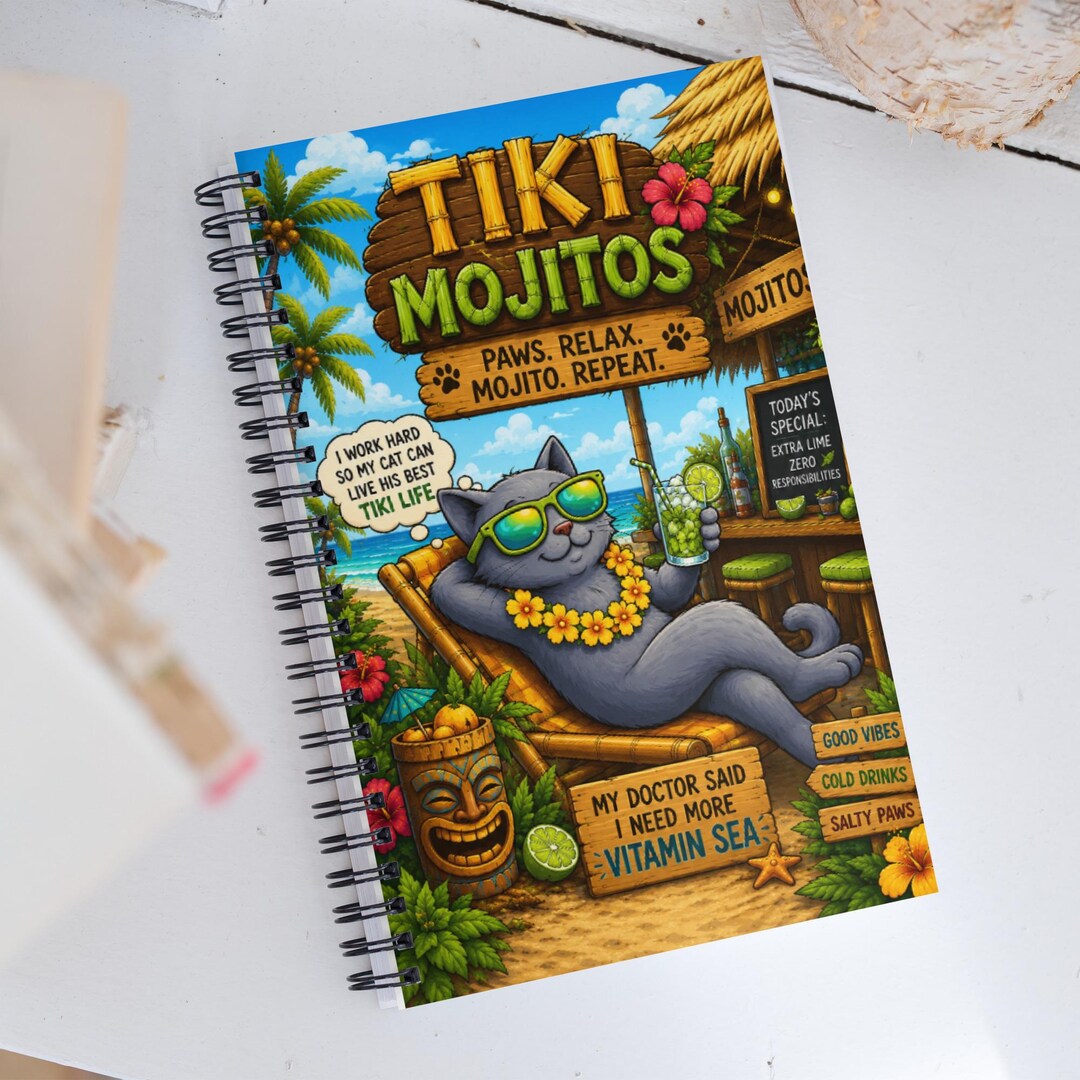 Tiki Notebook Tiki Mojitos Spiral Notebook, Tropical at Journal, Beach Notebook ...