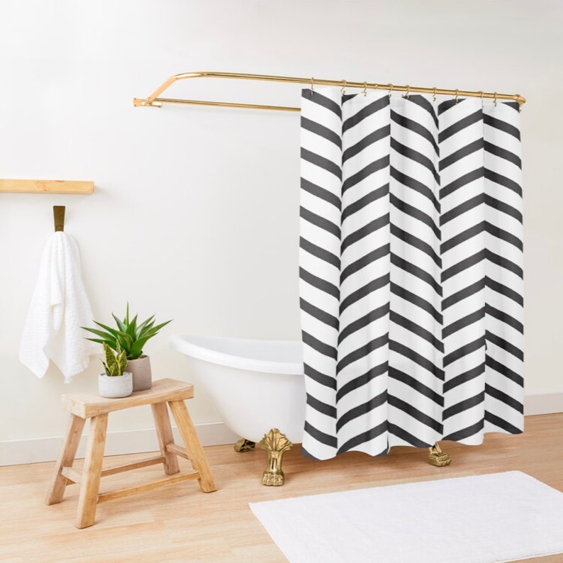 Herringbone Shower Curtain Black & White Shower Curtain Etsy