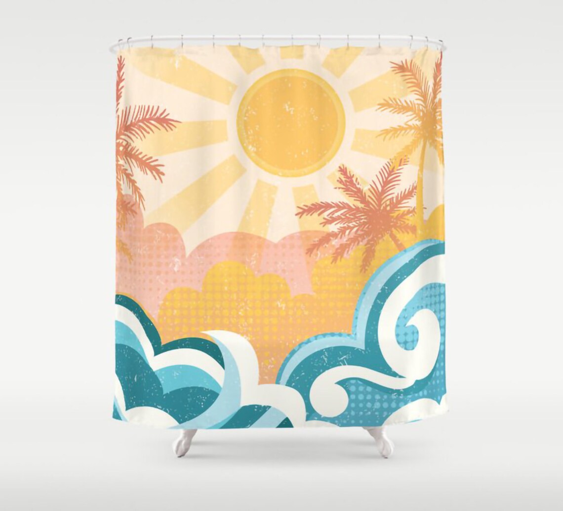 Beach Scene Shower Curtain Sun Shower Curtain Boho Shower Etsy