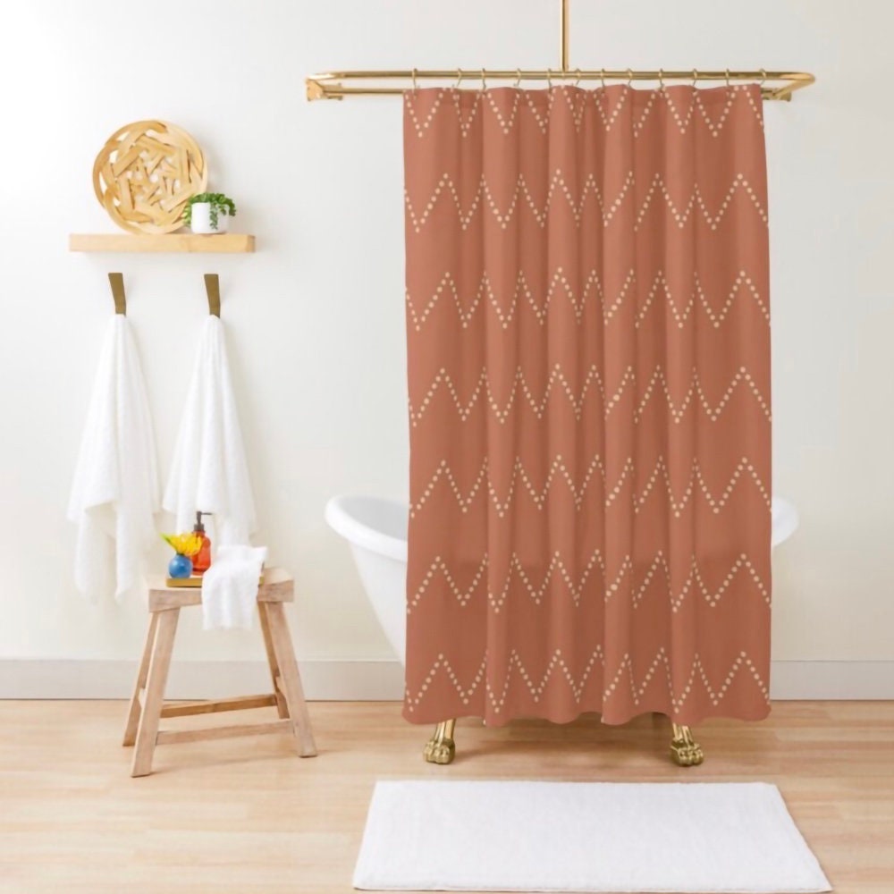 Terracotta Shower Curtain Boho Shower Curtain Minimal Shower Etsy