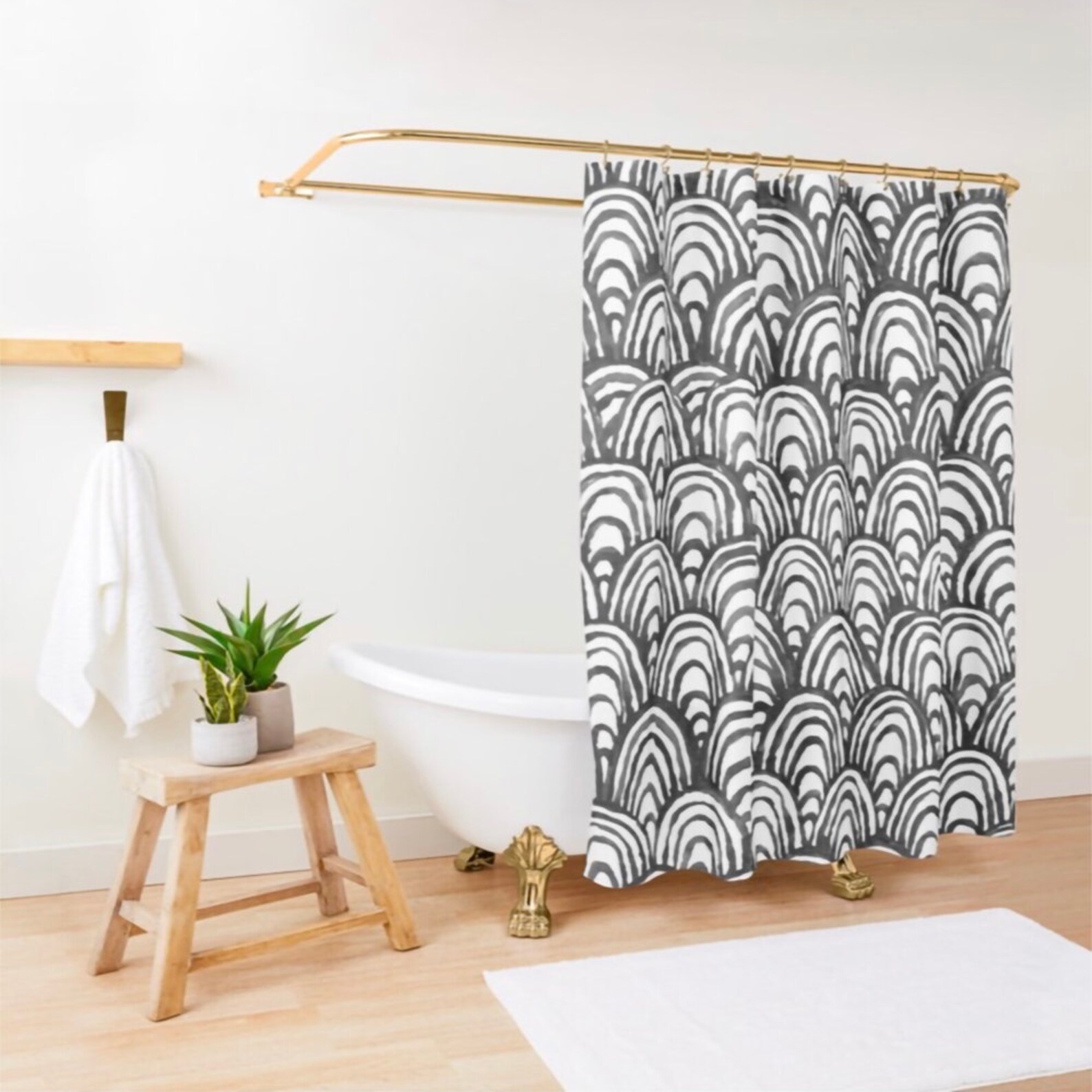 Black and White Shower Curtain Boho Shower Curtain Farmhouse Etsy