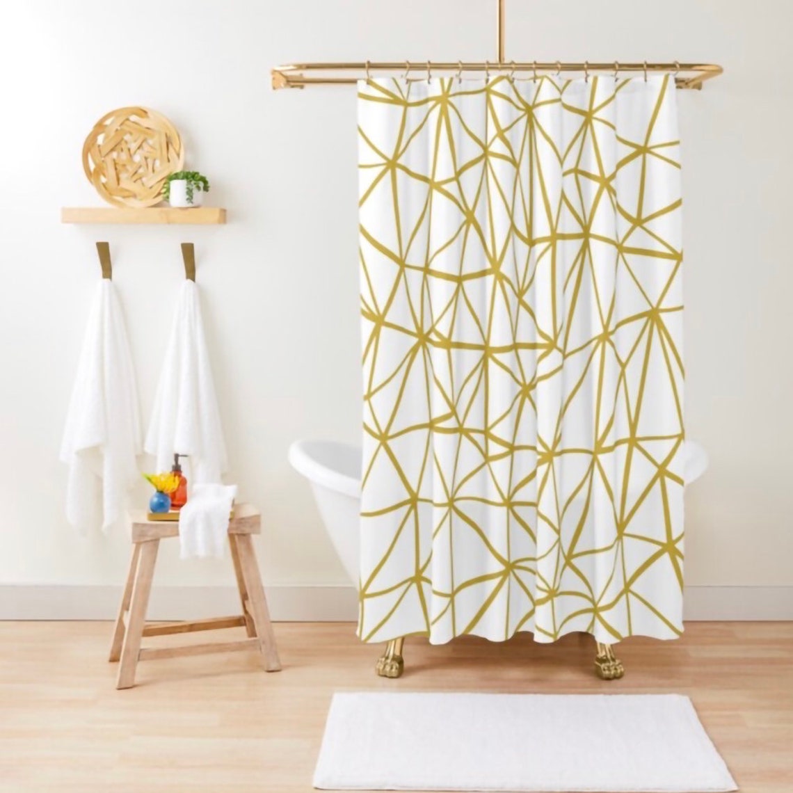 White and Yellow Shower Curtain Geometric Shower Curtain Etsy