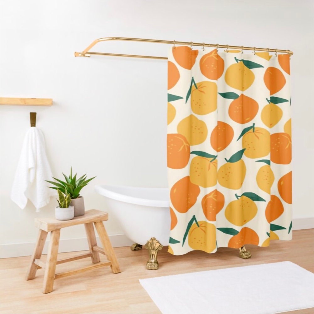 Citrus Shower Curtain Lemon Fruit Waterproof Polyester Fabric Etsy