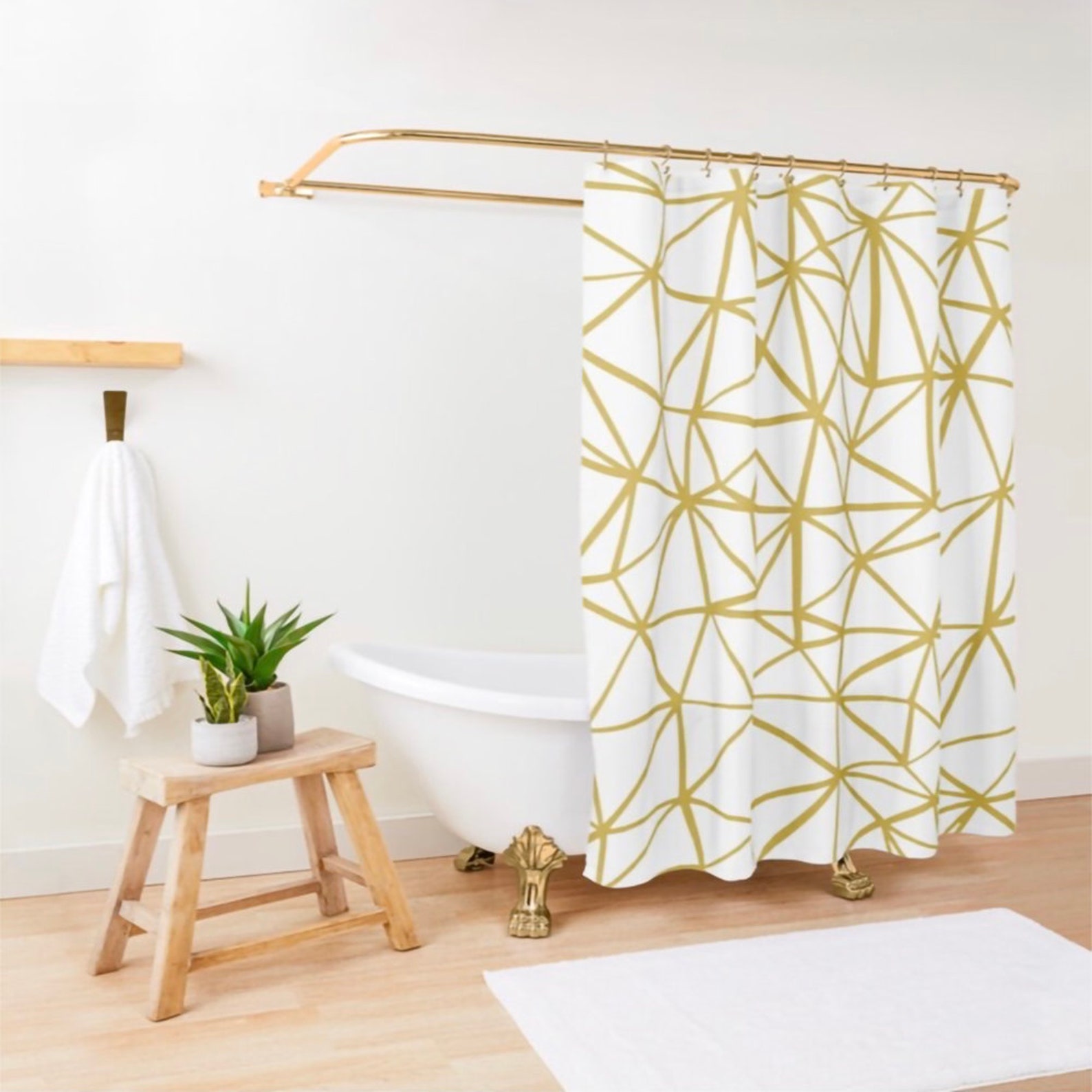 White and Yellow Shower Curtain Geometric Shower Curtain Etsy