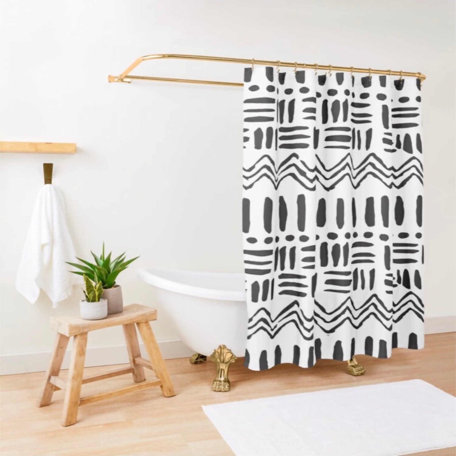 Black and White Shower Curtain Boho Shower Curtain Etsy UK