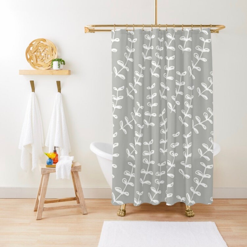 Grey Farmhouse Shower Curtain Boho Floral Shower Curtain Etsy