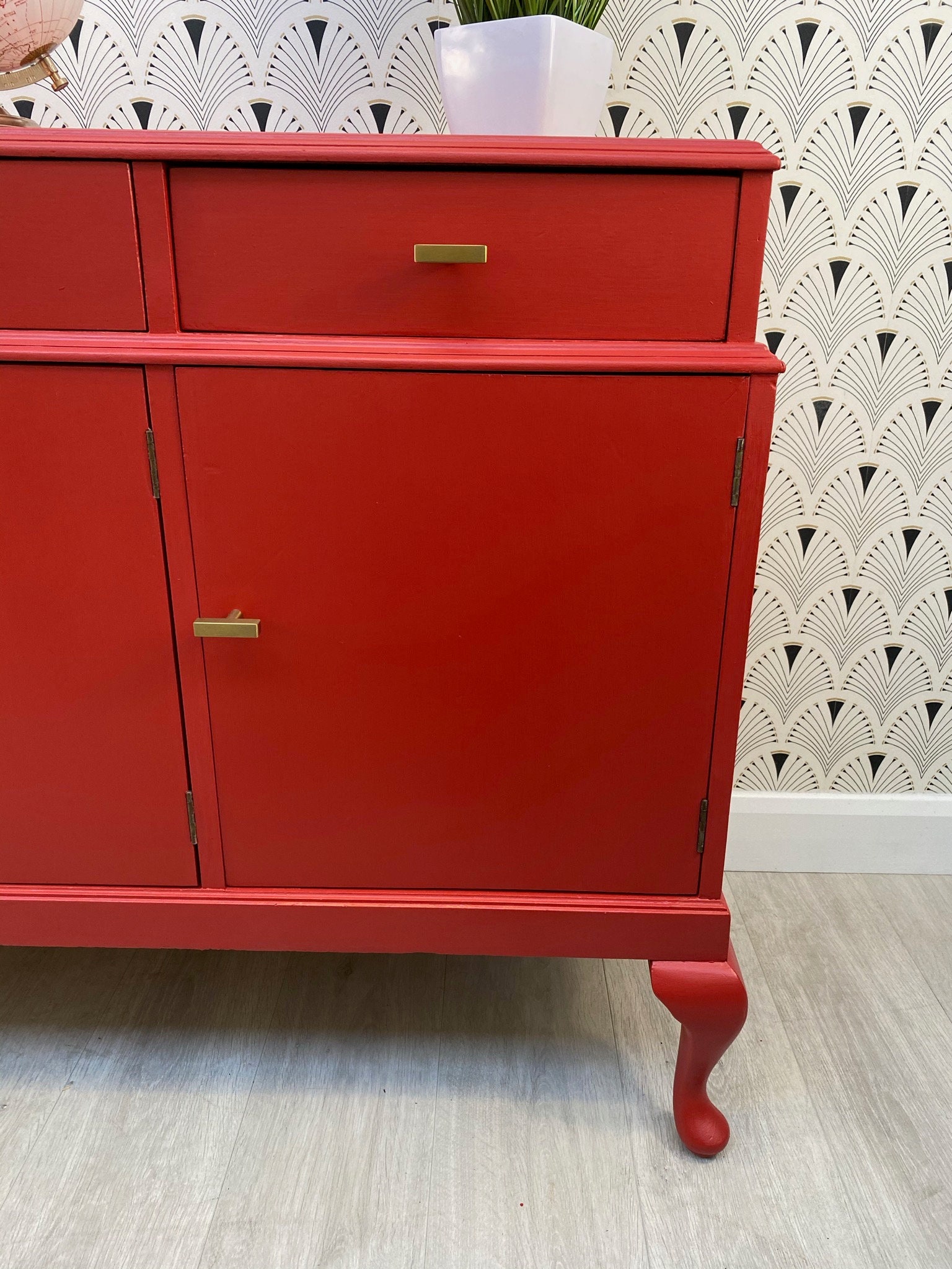 Vintage PRO Painted Red Sideboard With Queen Ann Legs Etsy
