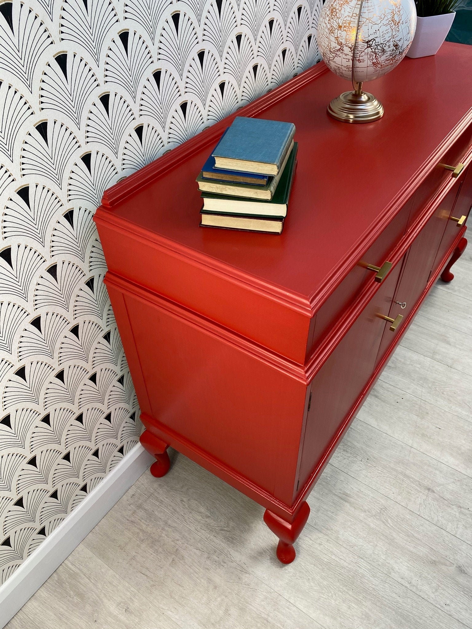 Vintage PRO Painted Red Sideboard With Queen Ann Legs Etsy