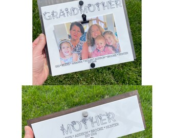Custom Grandmother Photo Frame Elegant Wood & Acrylic Design Personalized with Grandchildren Names Mother's Day Gift