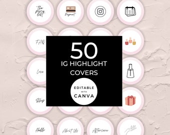 Nail tech Instagram Pink Highlight Covers, DIY editable Highlight covers, Minimalistic IG Story cover, Nail Salon highlight cover
