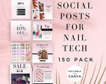 Pink and Black Nail Tech Instagram template, Luxury Nail technician Instagram stories, Highlight covers, Nail Flyers,  Nail Salon Post