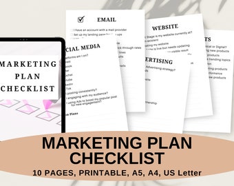 Marketing Plan Checklist Printable, Social Media Strategy Plan template for online, Etsy and small business owners. US Letter A4 A5