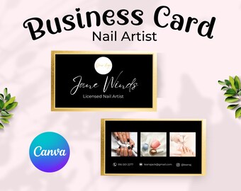 Nail Business Card Template for Nail Technician, Artist, Salon, DIY Editable business cards template, Canva Business Card Template
