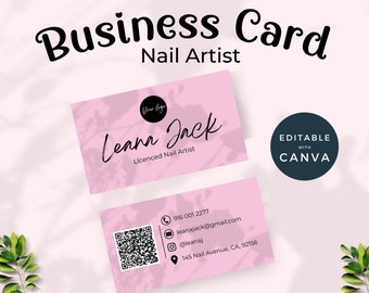 Business Card Template with QR Code for Nail Technician and Artist, DIY Editable business cards Canva, Printable Business Card Template