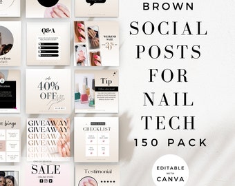 Instagram Post Template for Nail tech, Nail technician Instagram Story, Nail Salon Instagram Post, Highlight Covers, Nail Tech Flyers, Brown