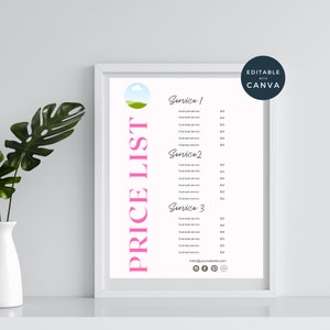 Price List Templates Sign for Small Business, Editable Price List ...