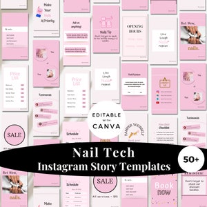 Instagram Story Templates for Nail tech, Nail technician, Social Media Managers and Beauty Salon, Canva Instagram Marketing Post templates